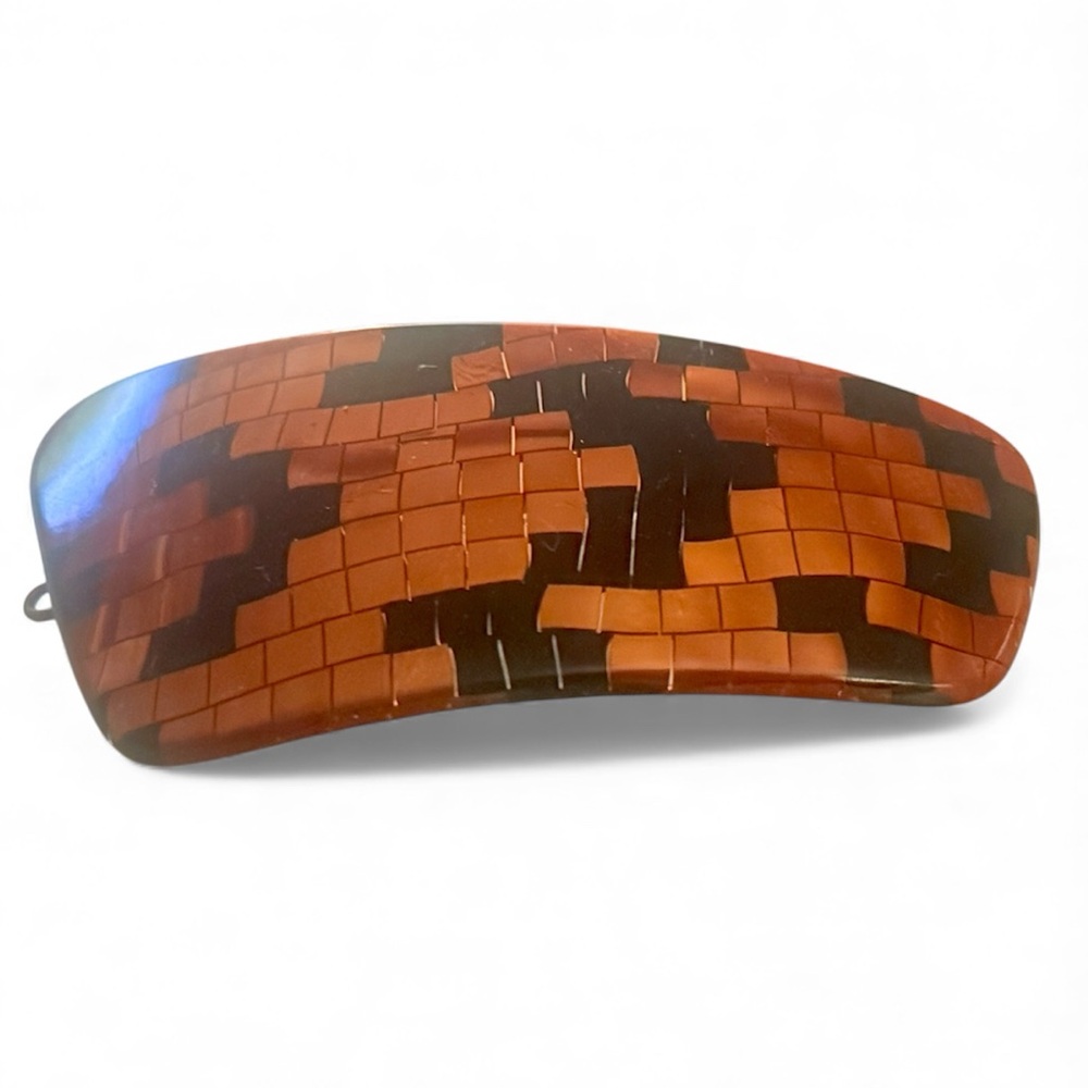 1970’s Vintage Large Brown and Black French Barrette with Wire Clasp, 3.4” Long - Picture 3 of 5